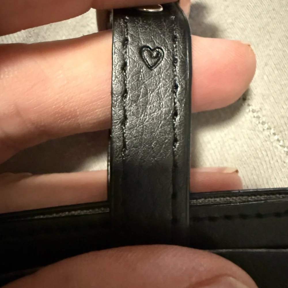 Black Leather luggage Tag with silver G monogram Emblem